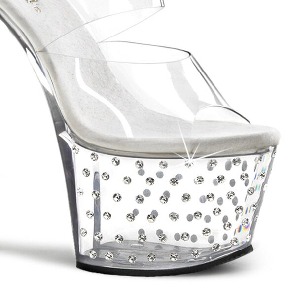 Dazzling Rhinestone Platform Heels | Women's Clear Stiletto Mules - Picture 2 of 5